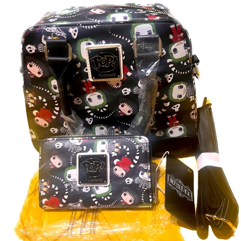 NWT loungefly x POP Beetlejuice purse (handbag/crossbody) and wallet.